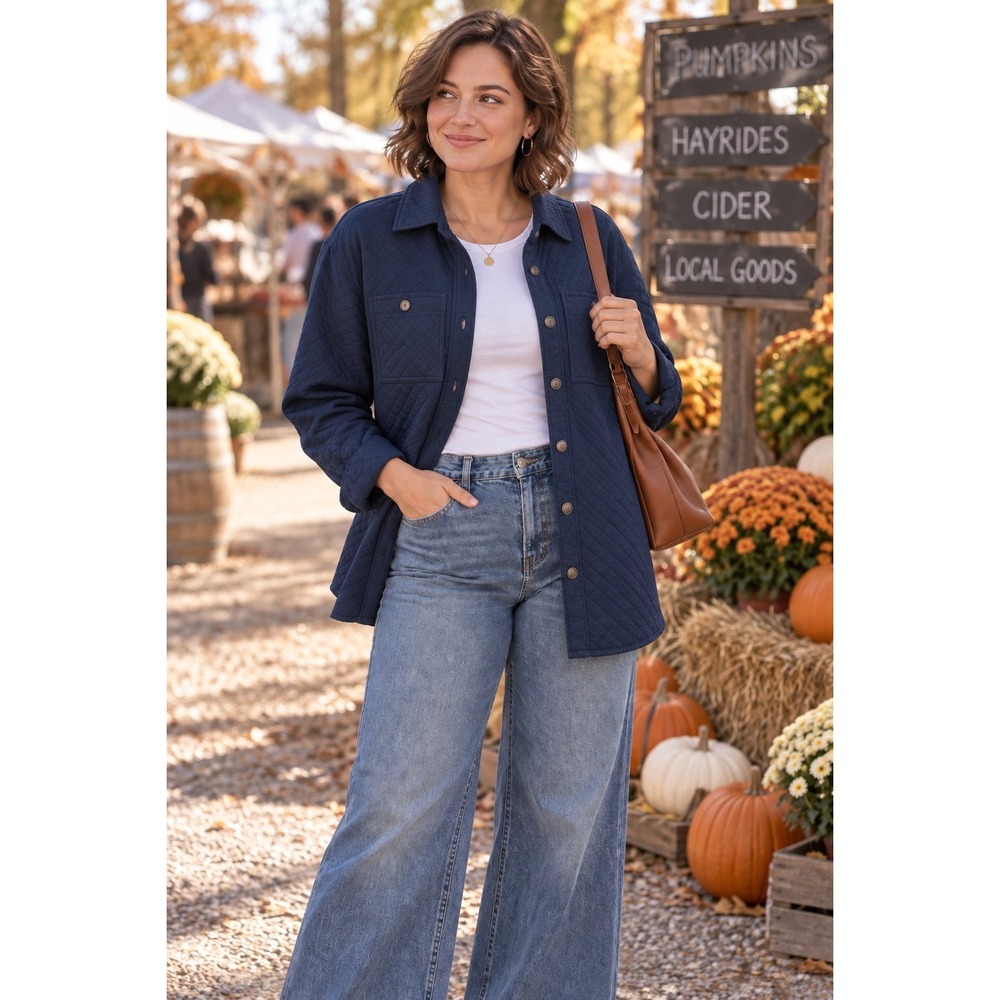 Duluth Trading Womens Shacket XL Blue Quilted Comfort Utility Casual Layering